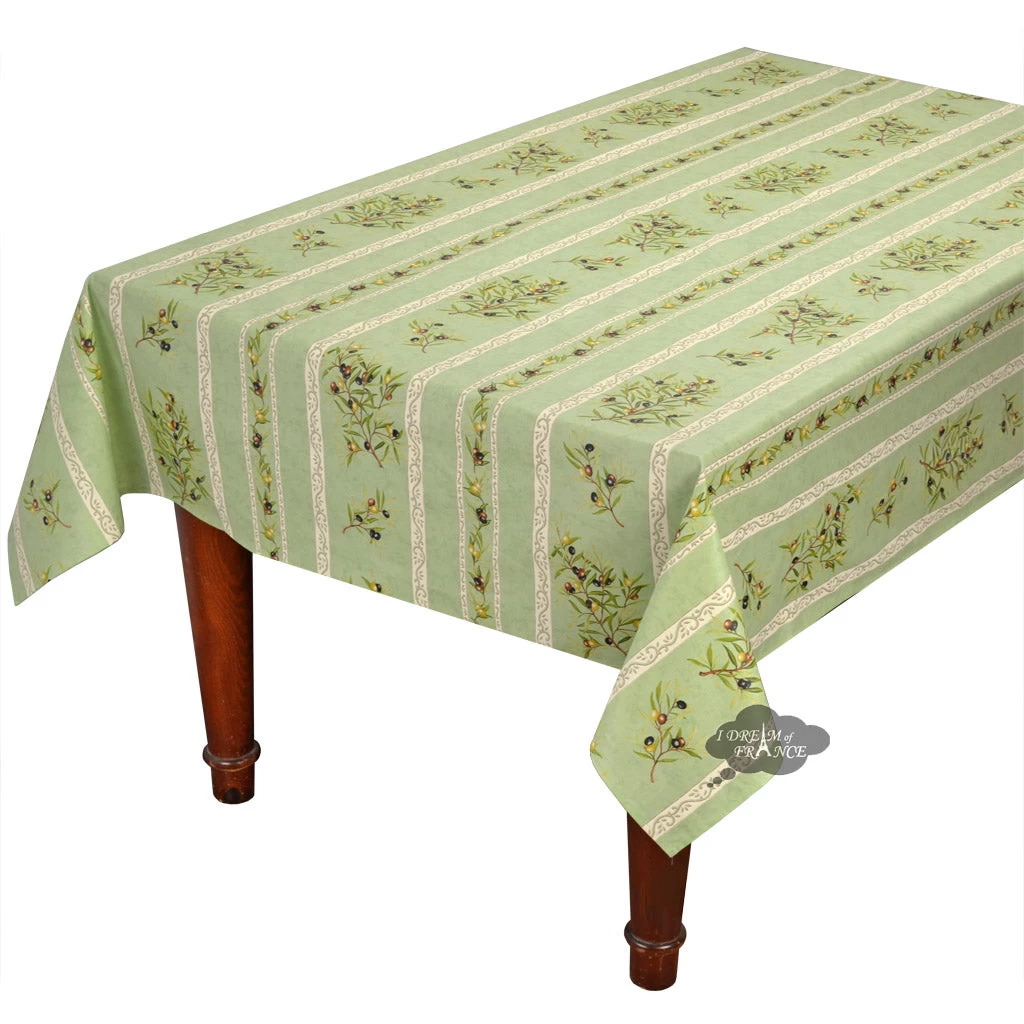 59" Square Clos Des Oliviers Green Acrylic-Coated Cotton Tablecloth By L'Ensoleillade 3 59" Square Clos Des Oliviers Green Acrylic-Coated Cotton Tablecloth By L'Ensoleillade