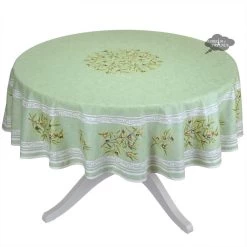 70" Round Clos Des Oliviers Green French Tablecloths By Label France
