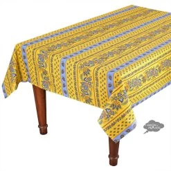 60x108" Rectangular Lisa Yellow Acrylic-Coated Cotton French Country Tablecloth By Le Cluny