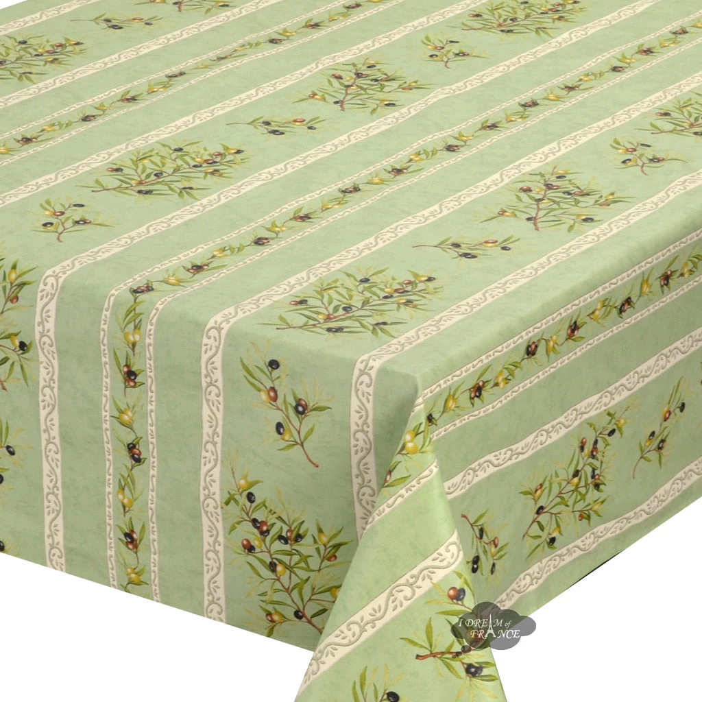 59" Square Clos Des Oliviers Green Acrylic-Coated Cotton Tablecloth By L'Ensoleillade 4 59" Square Clos Des Oliviers Green Acrylic-Coated Cotton Tablecloth By L'Ensoleillade - Image 2