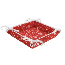 Mistletoe Red Cotton Bread Basket By Tissus Toselli