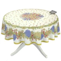 90" Round Roses & Lavender Acrylic-Coated Cotton Tablecloth By Tissus Toselli