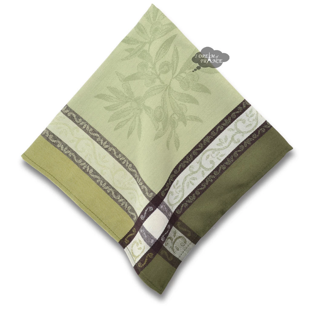 Olive Green French Cotton Jacquard Napkin By L'Ensoleillade 3 Olive Green French Cotton Jacquard Napkin By L'Ensoleillade