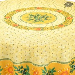 68" Round Sunflower Yellow Cotton Coated Provence Tablecloth By Le Cluny -Home Kitchen And Dining Tablecloth Shop c49bf4c7 5554 5618 b257 cd6ed6cb16ec