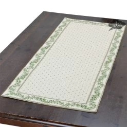 19x49" Calisson Cream Quilted French Cotton Table Runner By Tissus Toselli