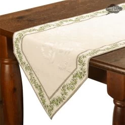 18x58" Calisson Cream Matelasse French Cotton Table Runner By Tissus Toselli