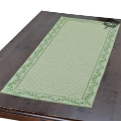 19x49" Calisson Green Quilted French Cotton Table Runner By Tissus Toselli