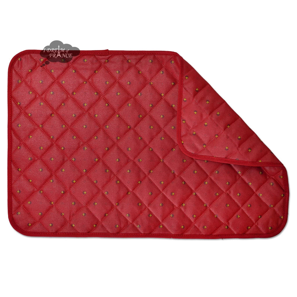 Calisson Red Acrylic-Coated Cotton Quilted Placemats By Tissus Toselli 4 Calisson Red Acrylic-Coated Cotton Quilted Placemats By Tissus Toselli - Image 2