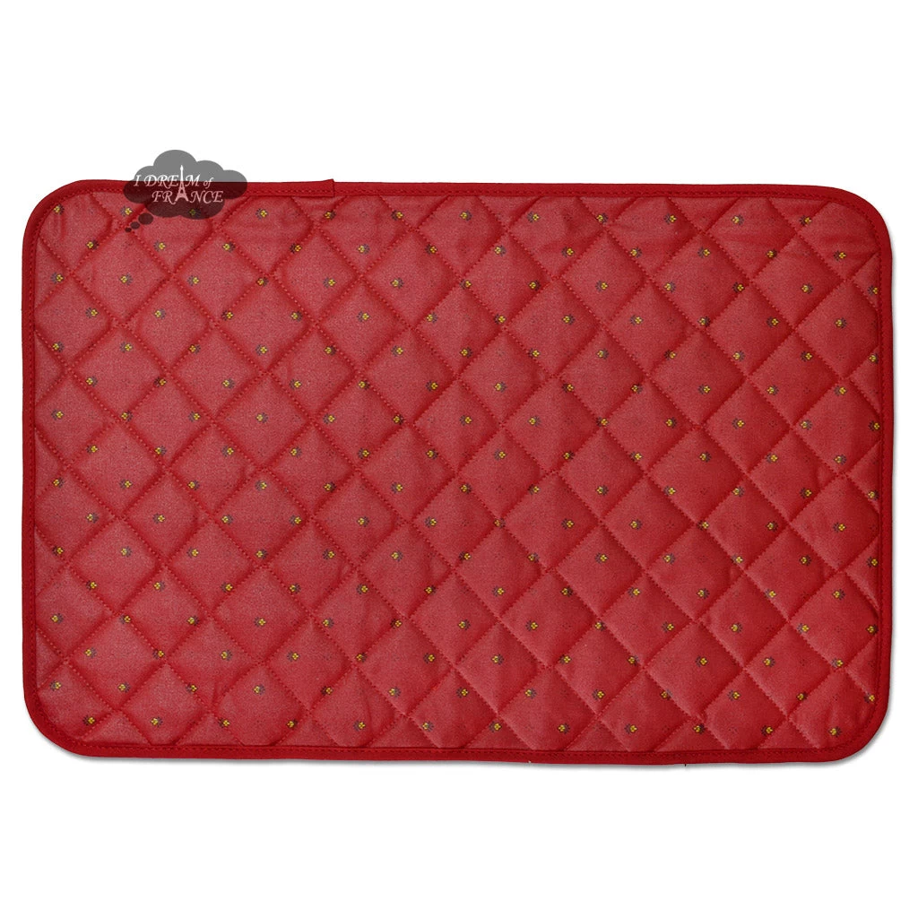 Calisson Red Acrylic-Coated Cotton Quilted Placemats By Tissus Toselli 3 Calisson Red Acrylic-Coated Cotton Quilted Placemats By Tissus Toselli