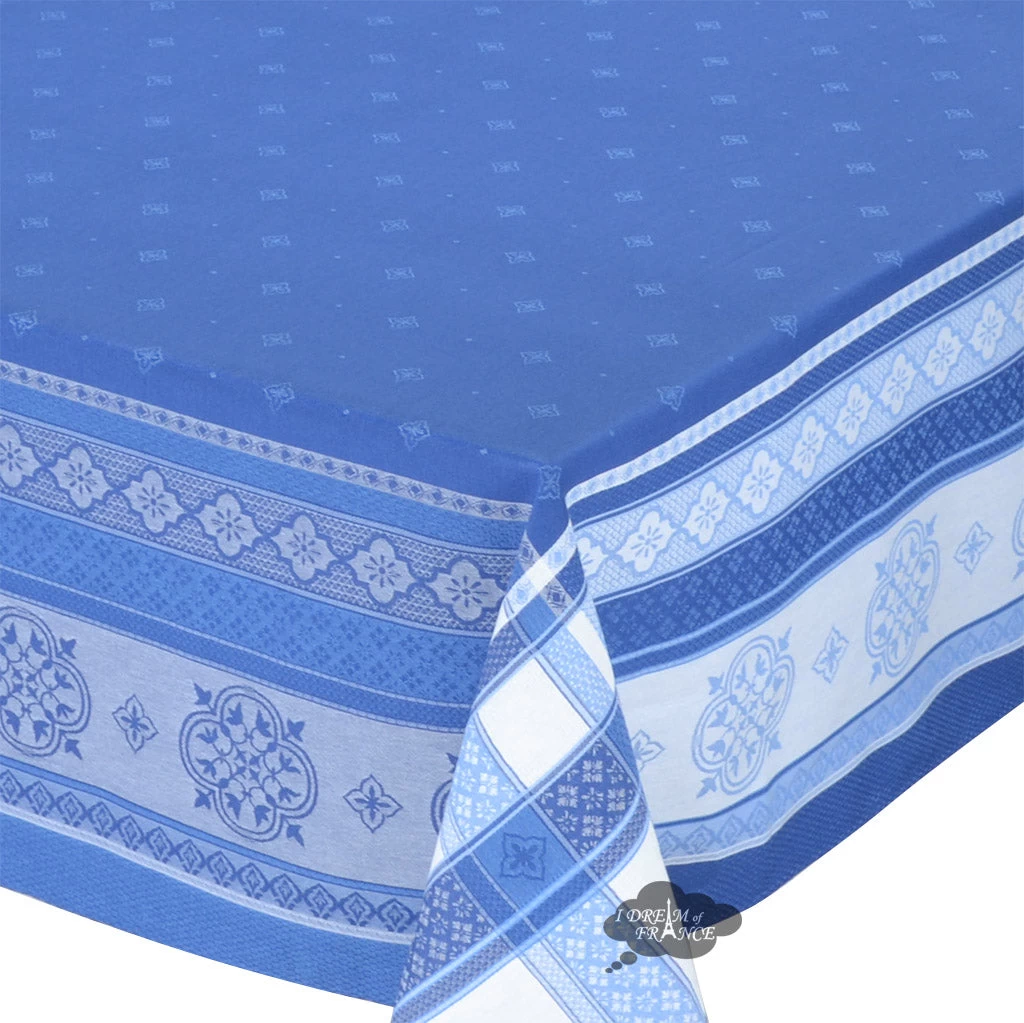 62" Square Callas Blue French Cotton Jacquard Tablecloth By L'Ensoleillade 4 62" Square Callas Blue French Cotton Jacquard Tablecloth By L'Ensoleillade - Image 2