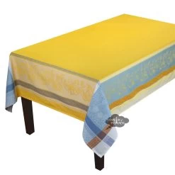 62x138" Rectangular Cedrat Yellow & Blue French Jacquard Tablecloth By Tissus Toselli