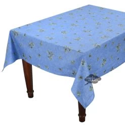 59" Square Clos Des Oliviers Blue All-Over Acrylic-Coated Cotton Tablecloth By L'Ensoleillade