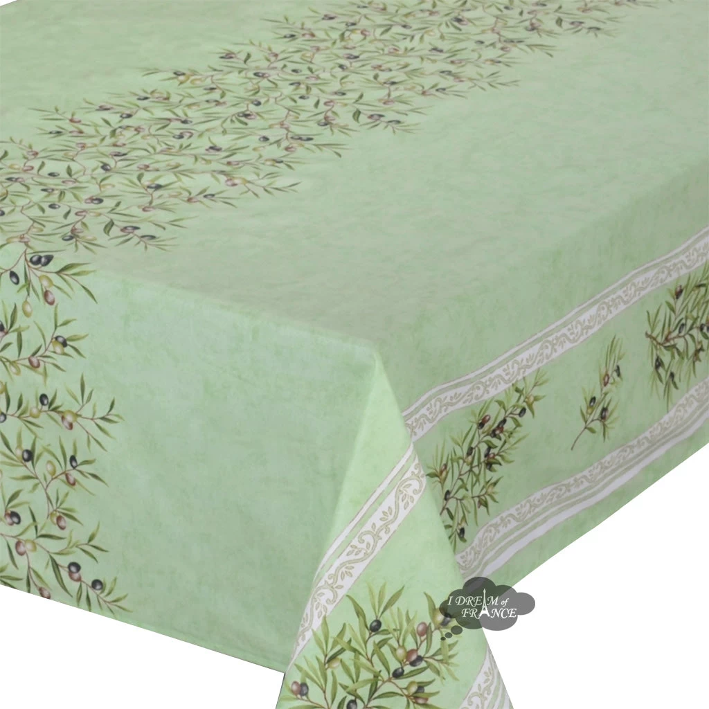 60x138" Rect Clos Des Oliviers Green Acrylic-Coated Cotton Tablecloth By L'Ensoleillade 4 60x138" Rect Clos Des Oliviers Green Acrylic-Coated Cotton Tablecloth By L'Ensoleillade - Image 2