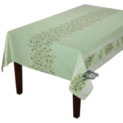60x138" Rect Clos Des Oliviers Green Acrylic-Coated Cotton Tablecloth By L'Ensoleillade