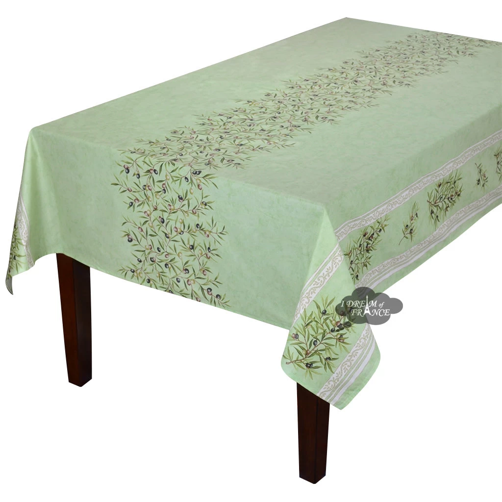 60x138" Rect Clos Des Oliviers Green Acrylic-Coated Cotton Tablecloth By L'Ensoleillade 3 60x138" Rect Clos Des Oliviers Green Acrylic-Coated Cotton Tablecloth By L'Ensoleillade