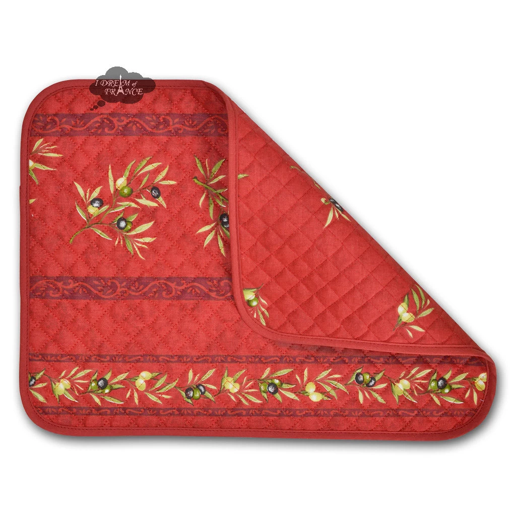 Clos Des Oliviers Red Cotton Quilted Placemats 4 Clos Des Oliviers Red Cotton Quilted Placemats - Image 2