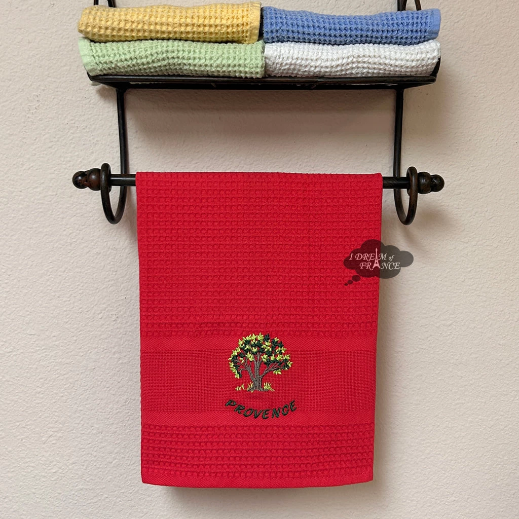 Provence Olive Tree Red Waffle-Weave Kitchen Towel By Coton Blanc 4 Provence Olive Tree Red Waffle-Weave Kitchen Towel By Coton Blanc - Image 2