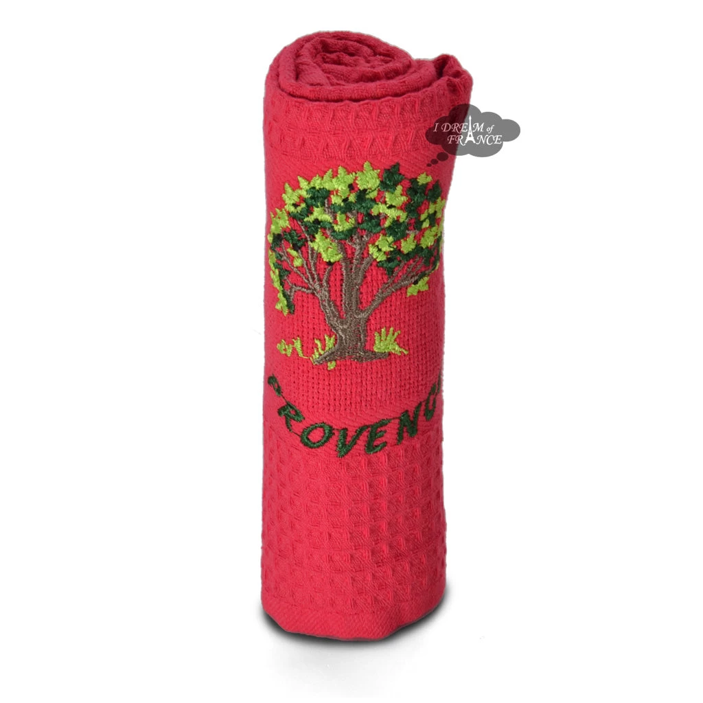 Provence Olive Tree Red Waffle-Weave Kitchen Towel By Coton Blanc 3 Provence Olive Tree Red Waffle-Weave Kitchen Towel By Coton Blanc