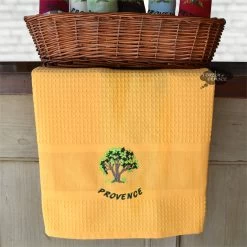 Provence Olive Tree Yellow Waffle-Weave Kitchen Towel By Coton Blanc -Home Kitchen And Dining Tablecloth Shop coton blanc french waffle weave cotton kitchen towel provence olive tree yellow asqw