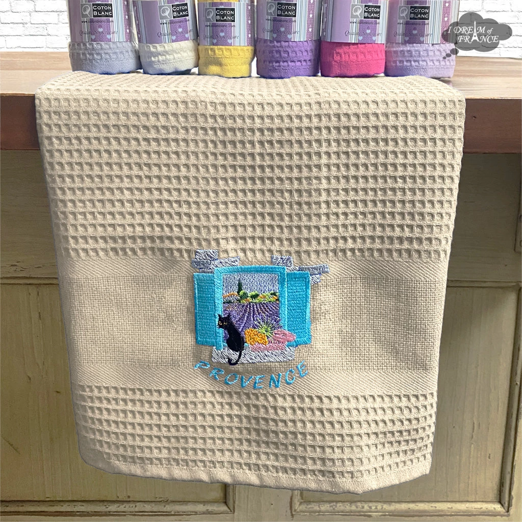 Provence Window Cream Waffle-Weave Kitchen Towel By Coton Blanc 4 Provence Window Cream Waffle-Weave Kitchen Towel By Coton Blanc - Image 2