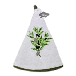 Round Terry Hand Towel Olives & Cicadas White By Coton Blanc
