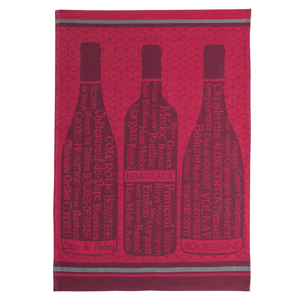 Wine Bottles French Jacquard Dish Towel By Coucke 3 Wine Bottles French Jacquard Dish Towel By Coucke