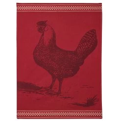 Red Hen (Poule Rousse) French Jacquard Dish Towel By Coucke