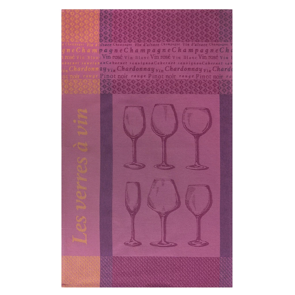 Wine Glasses (Les Verres A Vin) French Jacquard Cotton Dish Towel By Coucke 3 Wine Glasses (Les Verres A Vin) French Jacquard Cotton Dish Towel By Coucke