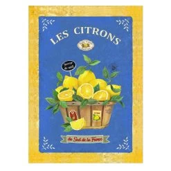 The Lemons (Les Citrons) Blue French Cotton Kitchen Towel By L'Ensoleillade
