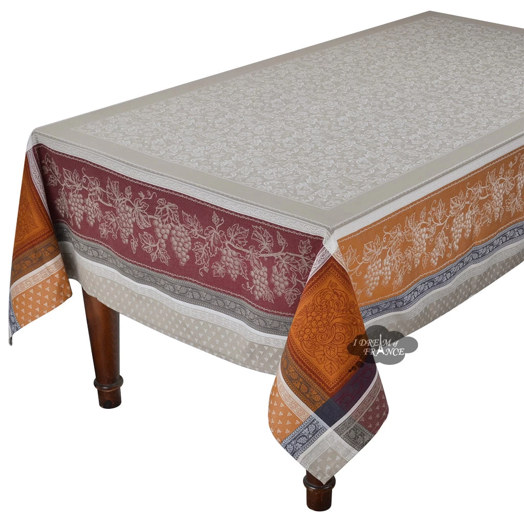 62x78" Rectangular Winery Caramel French Jacquard Tablecloth By Tissus Toselli 3 62x78" Rectangular Winery Caramel French Jacquard Tablecloth By Tissus Toselli