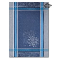 Oceane Blue French Cotton Jacquard Dish Towel By Tissus Toselli