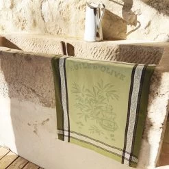 Olive Green Cotton French Jacquard Dish Towel -Home Kitchen And Dining Tablecloth Shop french jacquard kitchen towel olive green a