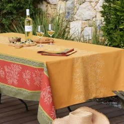 62x138" Rectangular Olive Butterscotch Double Border French Jacquard Tablecloth By L'Ensoleillade -Home Kitchen And Dining Tablecloth Shop french jacquard tablecloth olive curry teflon tablecloth sq 98856688 7d59 4767 8075 a60079698d12