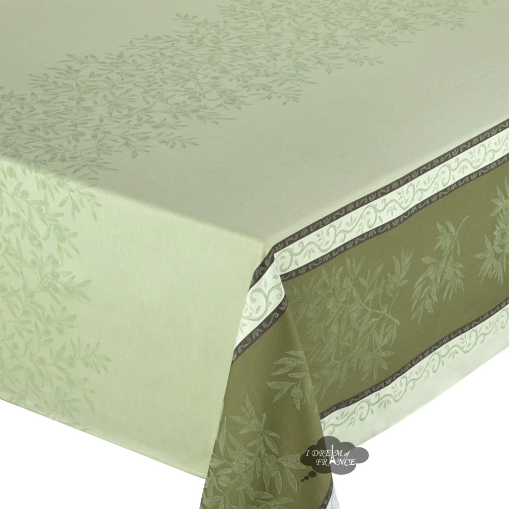 62x78" Rectangular Olive Green Double Border French Jacquard Tablecloth By L'Ensoleillade 4 62x78" Rectangular Olive Green Double Border French Jacquard Tablecloth By L'Ensoleillade - Image 2