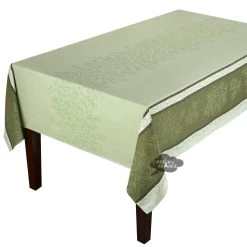 62x98" Rectangular Olive Green French Jacquard Double Border Tablecloth By L'Ensoleillade