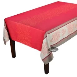 62x78" Rectangular Olive Red Double Border French Jacquard Tablecloth By L'Ensoleillade