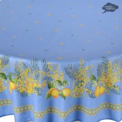 70" Round Lemon & Mimosa Blue Acrylic-Coated Cotton Tablecloth By L'Ensoleillade 7 70" Round Lemon & Mimosa Blue Acrylic-Coated Cotton Tablecloth By L'Ensoleillade -Home Kitchen And Dining Tablecloth Shop l ensoleillade lemon mimosa blue french cotton acrylic coated round 70 180 tablecloth asqw