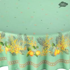 70" Round Lemon & Mimosa Green Acrylic-Coated Cotton Tablecloth By L'Ensoleillade -Home Kitchen And Dining Tablecloth Shop l ensoleillade lemon mimosa green french cotton acrylic coated round 70 180 tablecloth asqw