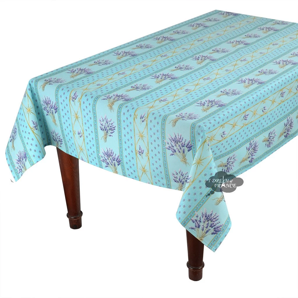 60x108" Rectangular Lavender Blue Acrylic-Coated Cotton Provence Tablecloth By Le Cluny 3 60x108" Rectangular Lavender Blue Acrylic-Coated Cotton Provence Tablecloth By Le Cluny