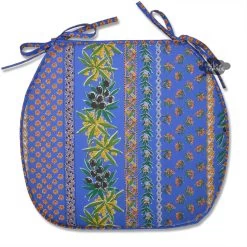 Olives Blue Acrylic-Coated Cotton French Style Chair Pad By Le Cluny