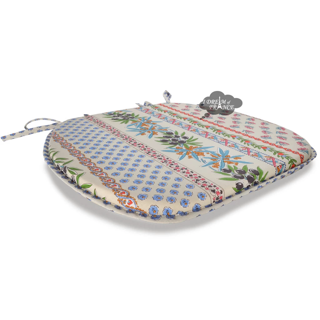 Olives Cream Acrylic-Coated Cotton French Style Chair Pad By Le Cluny 4 Olives Cream Acrylic-Coated Cotton French Style Chair Pad By Le Cluny - Image 2