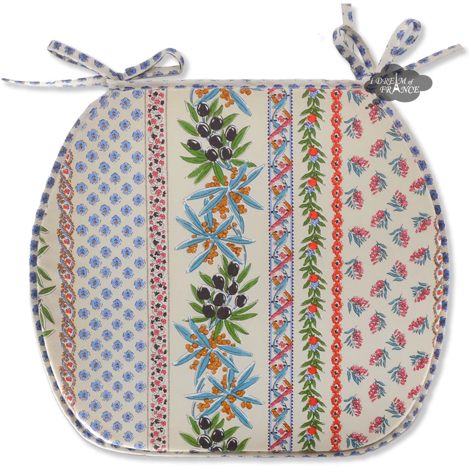 Olives Cream Acrylic-Coated Cotton French Style Chair Pad By Le Cluny 3 Olives Cream Acrylic-Coated Cotton French Style Chair Pad By Le Cluny