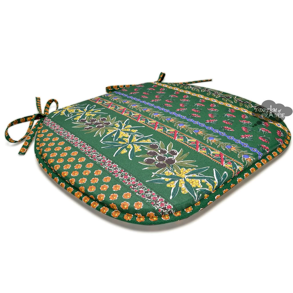 Olives Green Acrylic-Coated Cotton French Style Chair Pad By Le Cluny 4 Olives Green Acrylic-Coated Cotton French Style Chair Pad By Le Cluny - Image 2