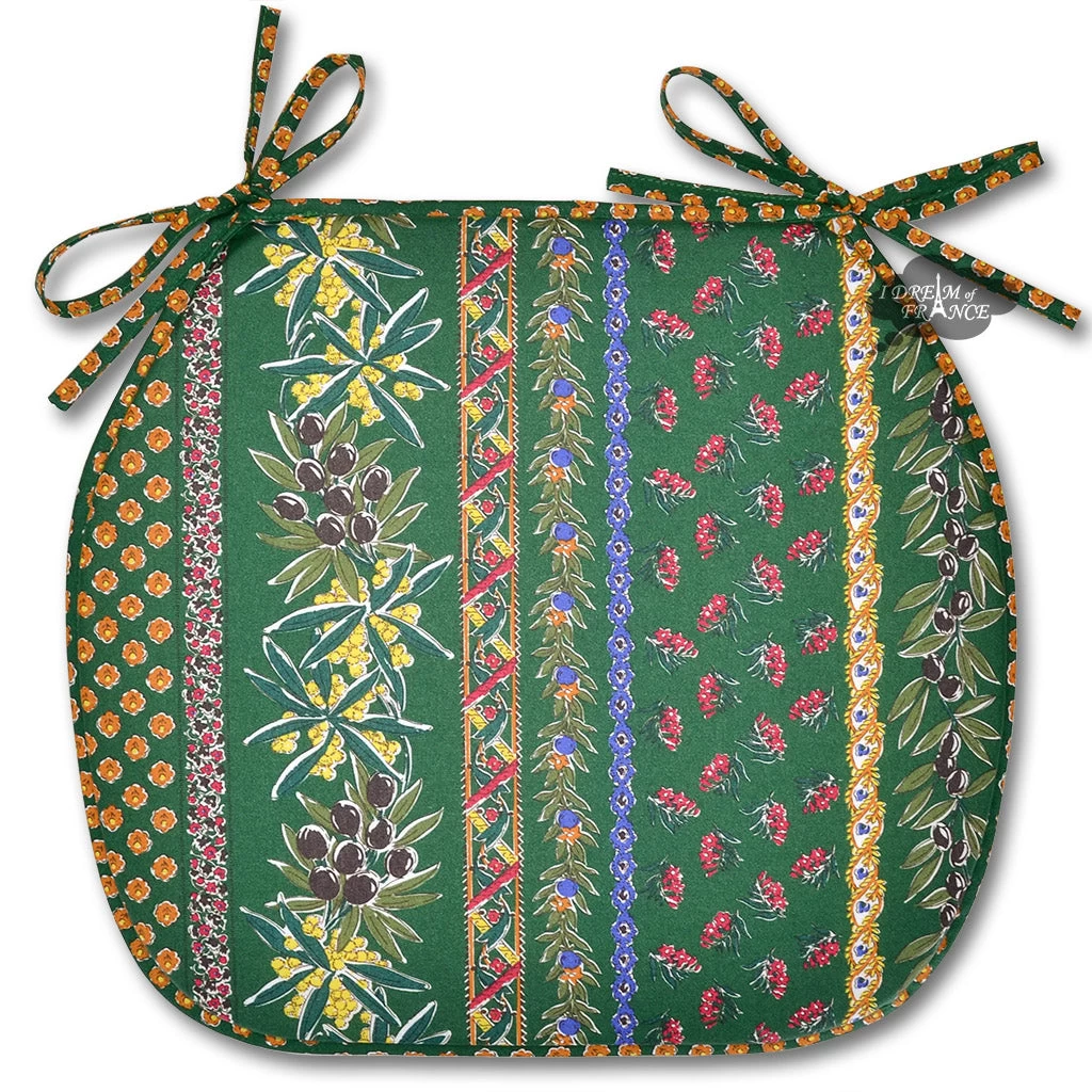 Olives Green Acrylic-Coated Cotton French Style Chair Pad By Le Cluny 3 Olives Green Acrylic-Coated Cotton French Style Chair Pad By Le Cluny