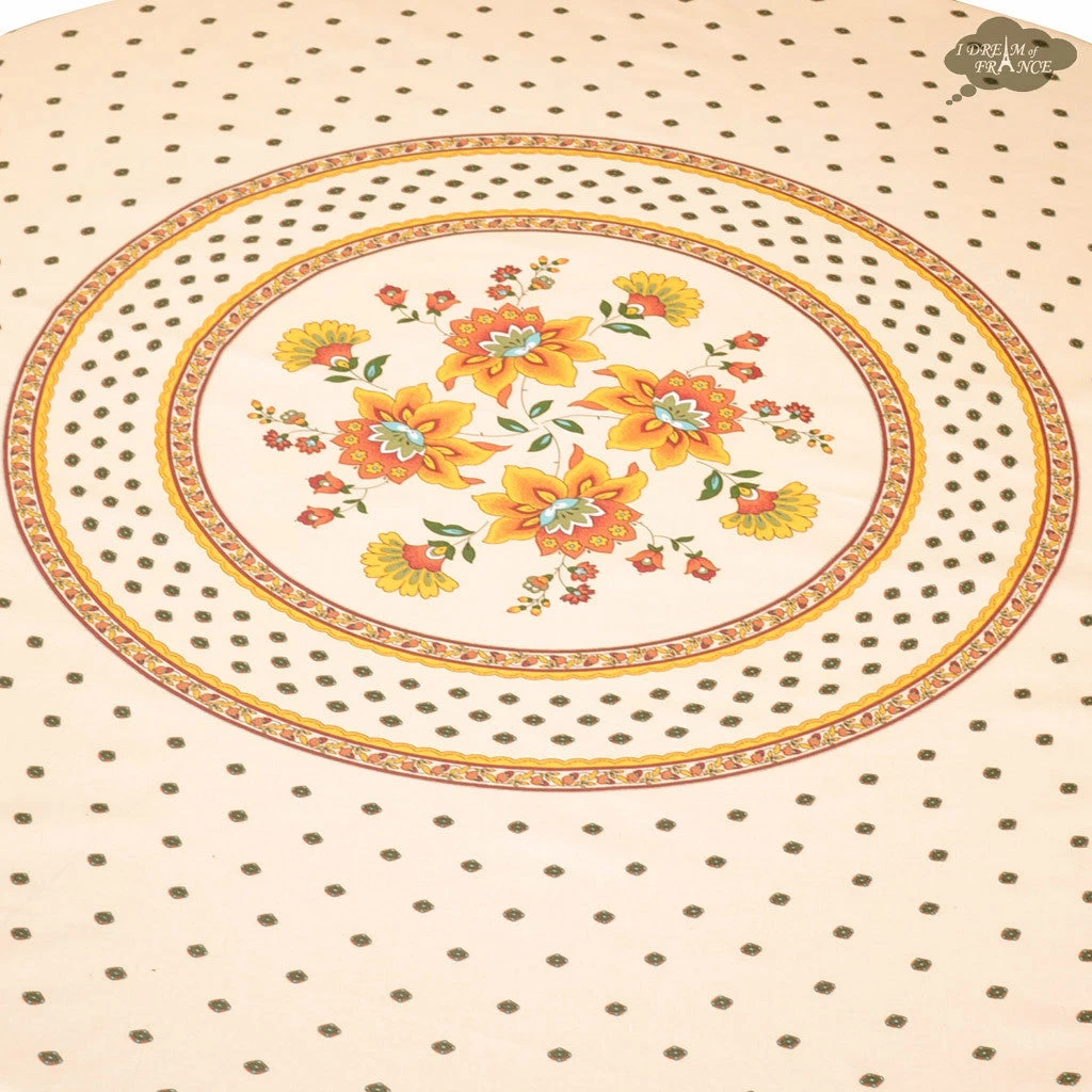 68" Round Fayence Cream Cotton Acrylic Coated French Tablecloth By Le Cluny 4 68" Round Fayence Cream Cotton Acrylic Coated French Tablecloth By Le Cluny - Image 2