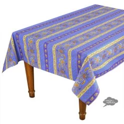 60x84" Rectangular Lisa Blue Acrylic-Coated Cotton French Country Tablecloth By Le Cluny