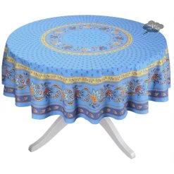 70" Round Lisa Blue French Country Tablecloths By Le Cluny