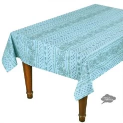 60x 96" Rectangular Lisa Turquoise Acrylic-Coated Cotton Provence Tablecloth By Le Cluny
