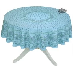 70" Round Lisa Turquoise Cotton Coated Provence Tablecloth By Le Cluny