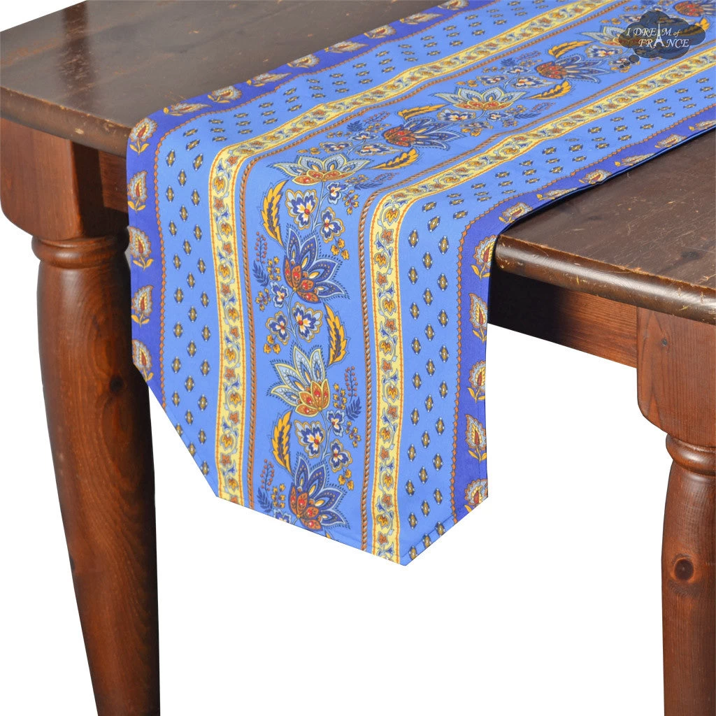 16x72" Lisa Blue Acrylic-Coated Cotton Provence Table Runner By Le Cluny 3 16x72" Lisa Blue Acrylic-Coated Cotton Provence Table Runner By Le Cluny